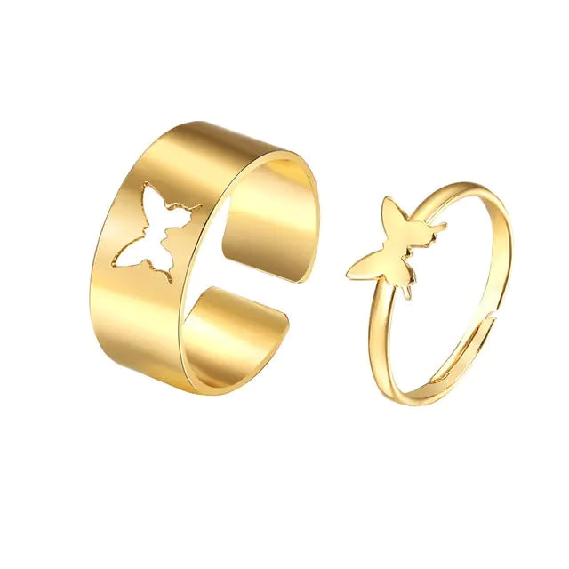Butterfly Ring Set, Trendy Gold Butterfly Rings for Women Lover, Couple Rings Set Friendship, Adjustable Open Ring Jewelry Gift