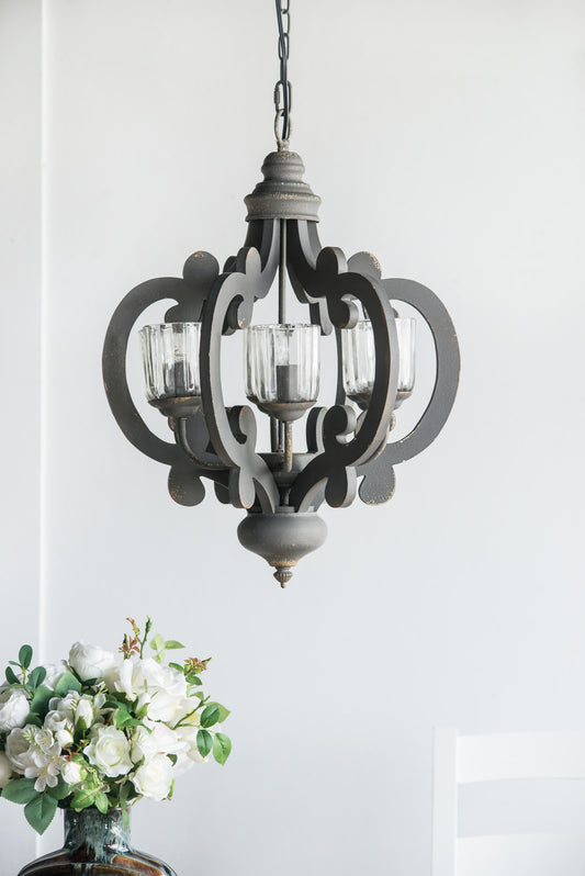 Farmhouse Chandelier, 6-Light Wood Chandelier Pendant Light Fixture With Adjustable Chain For Dining Room