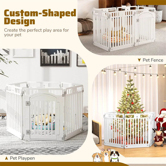 6-Panel HDPE Dog Playpen - Convertible Playpen/Fence with Lockable Door