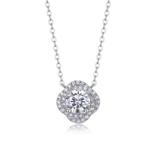 Lucky flower moissanite sterling silver pendant set