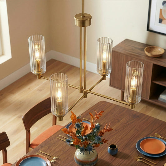 Enigma Four Lights Chandelier With Clear Ribbed Glass
