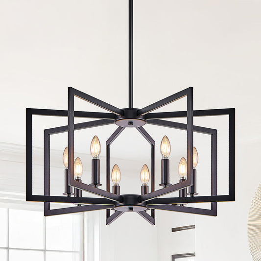 Modern black geometric 8-light chandelier