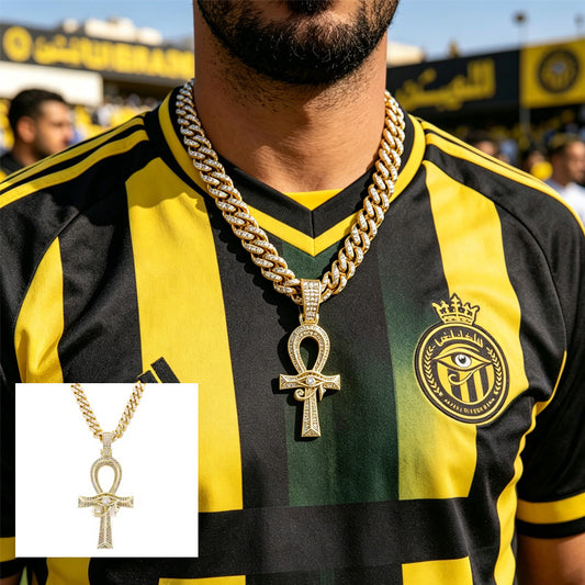 Iced out eye of horus cross pendant necklace
