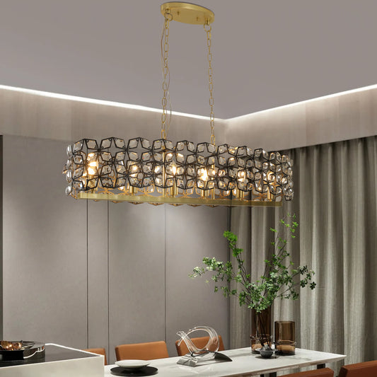 Contemporary crystal and black gold pendant chandelier