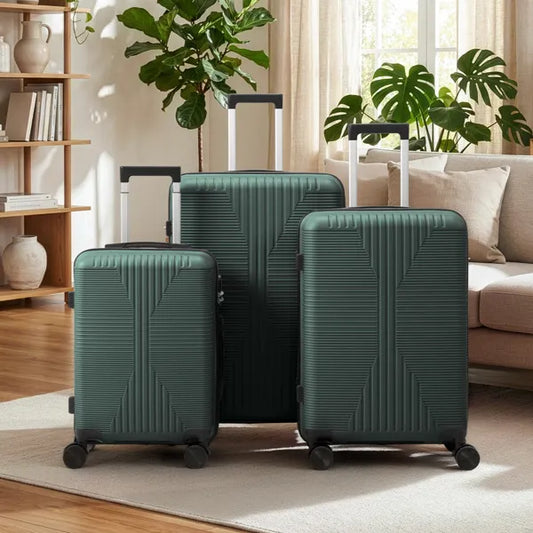 Three piece pp trolley luggage set dark green