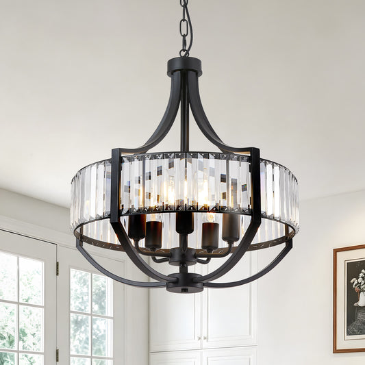 Modern farmhouse crystal chandelier 5-light black