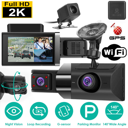 Three channel dash cam with gps and wifi