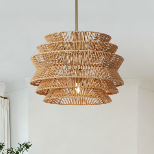 Rattan pendant light hand woven wicker seagrass chandelier