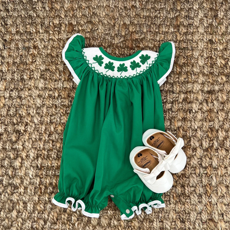 Clover embroidery baby romper