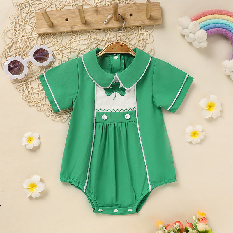 Green clover print baby playsuit