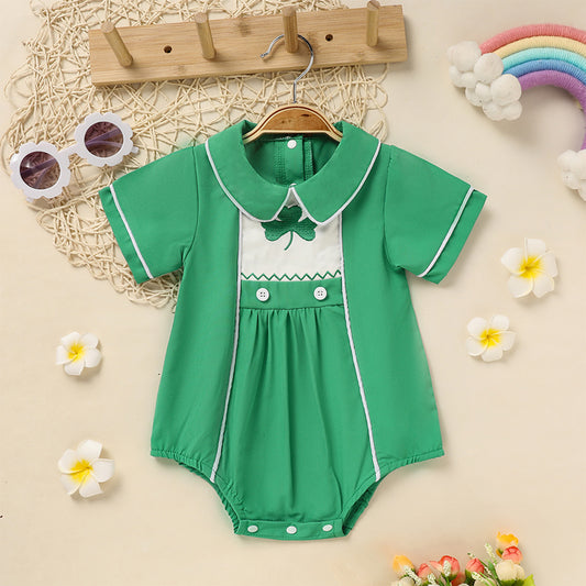 Green clover print baby playsuit
