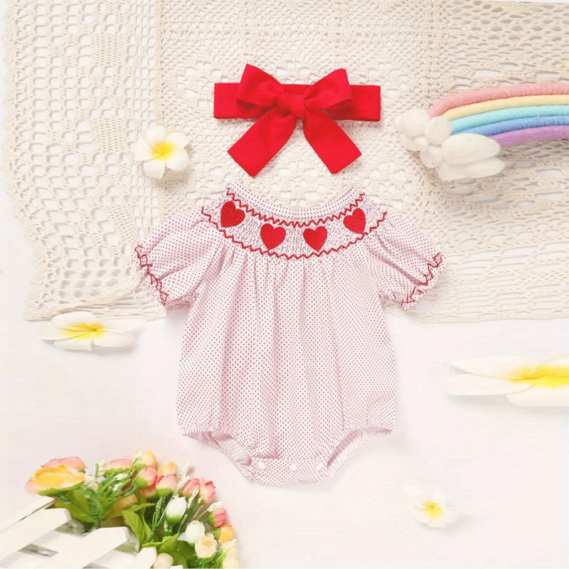 Pink polka dot baby romper
