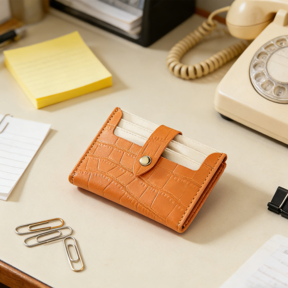 Orange leather card holder