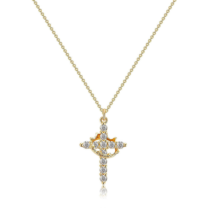 Gold plated cross crown necklace
