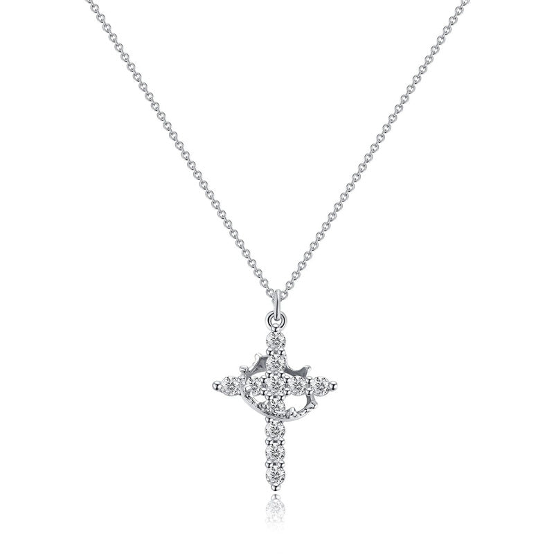 Rotatable crown cross necklace