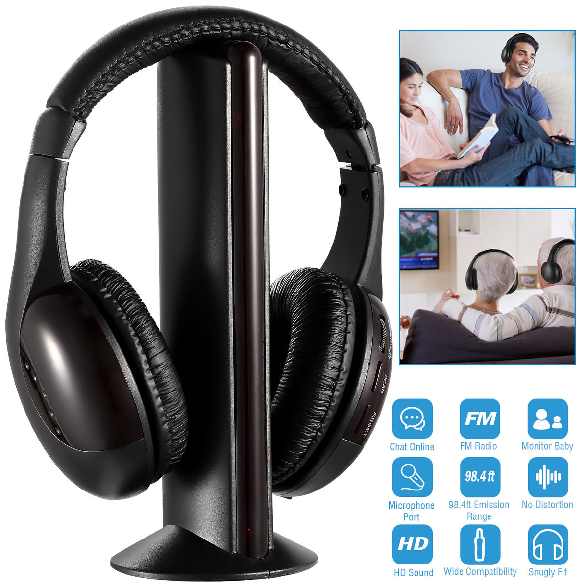 RF wireless over-ear headphones