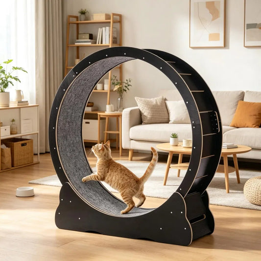 Wooden cat exercise wheel