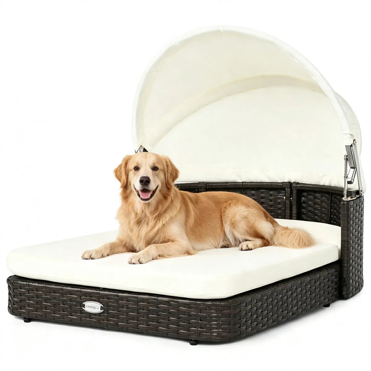 Rattan dog bed with canopy