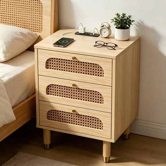 Oak rattan nightstand