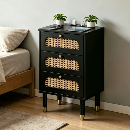 Black rattan nightstand