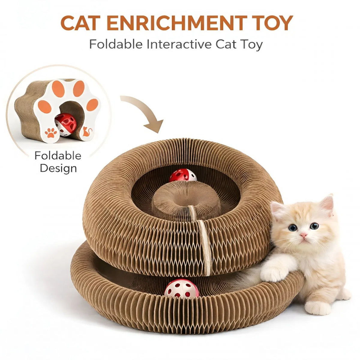 Foldable cat scratcher with ball
