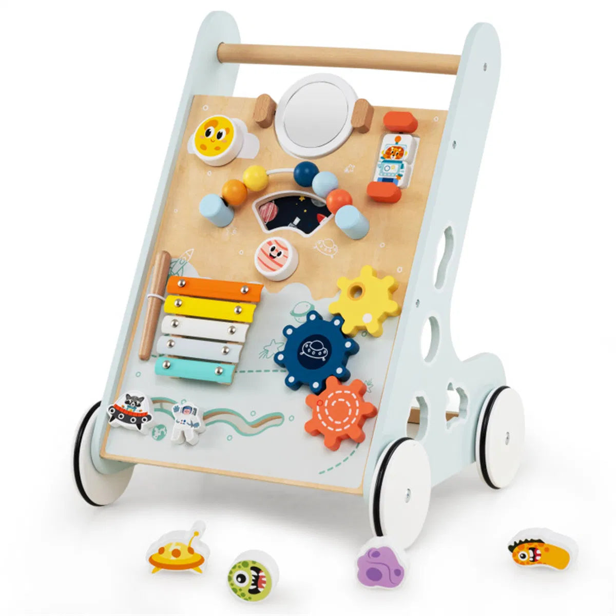 Wooden activity center walker