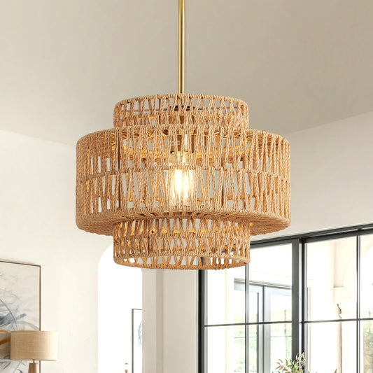 Boho rattan chandelier hand woven pendant light