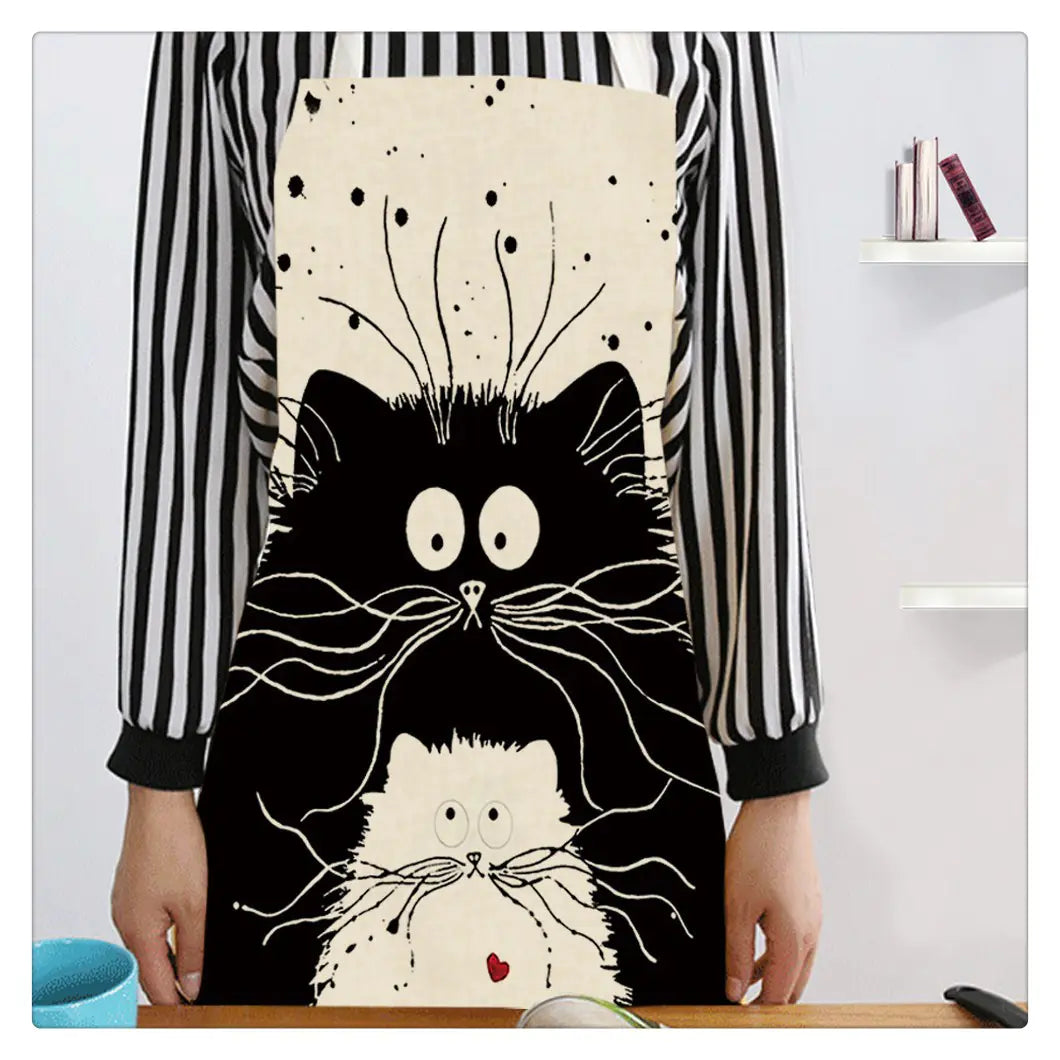Creative Cotton Linen Cat Apron with Print Design