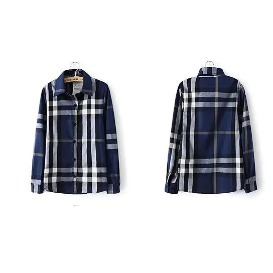 Boyfriend Shirt In Tan and Blue Plaids