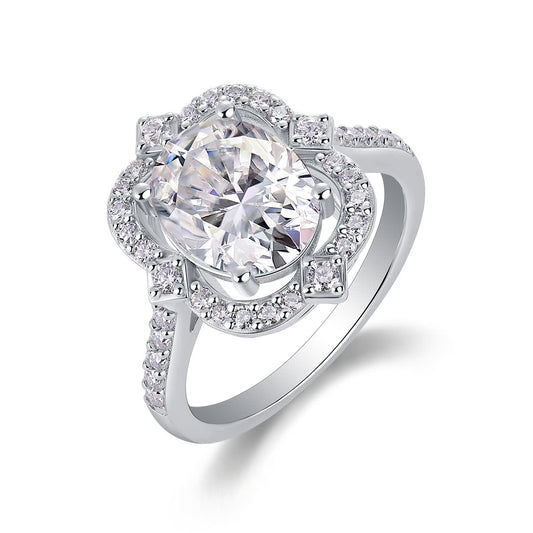 Camellia moissanite sterling silver ring set