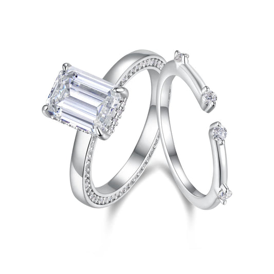 Ice crystal love moissanite sterling silver couple ring set
