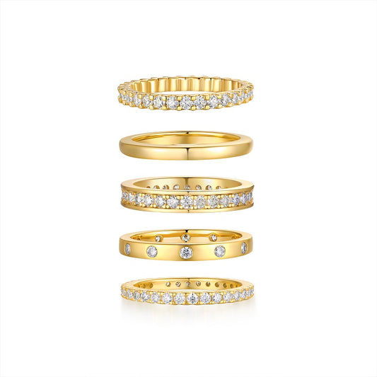 Golden stars moissanite sterling silver couple ring set