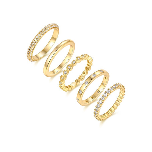 Gold moissanite sterling silver ring set