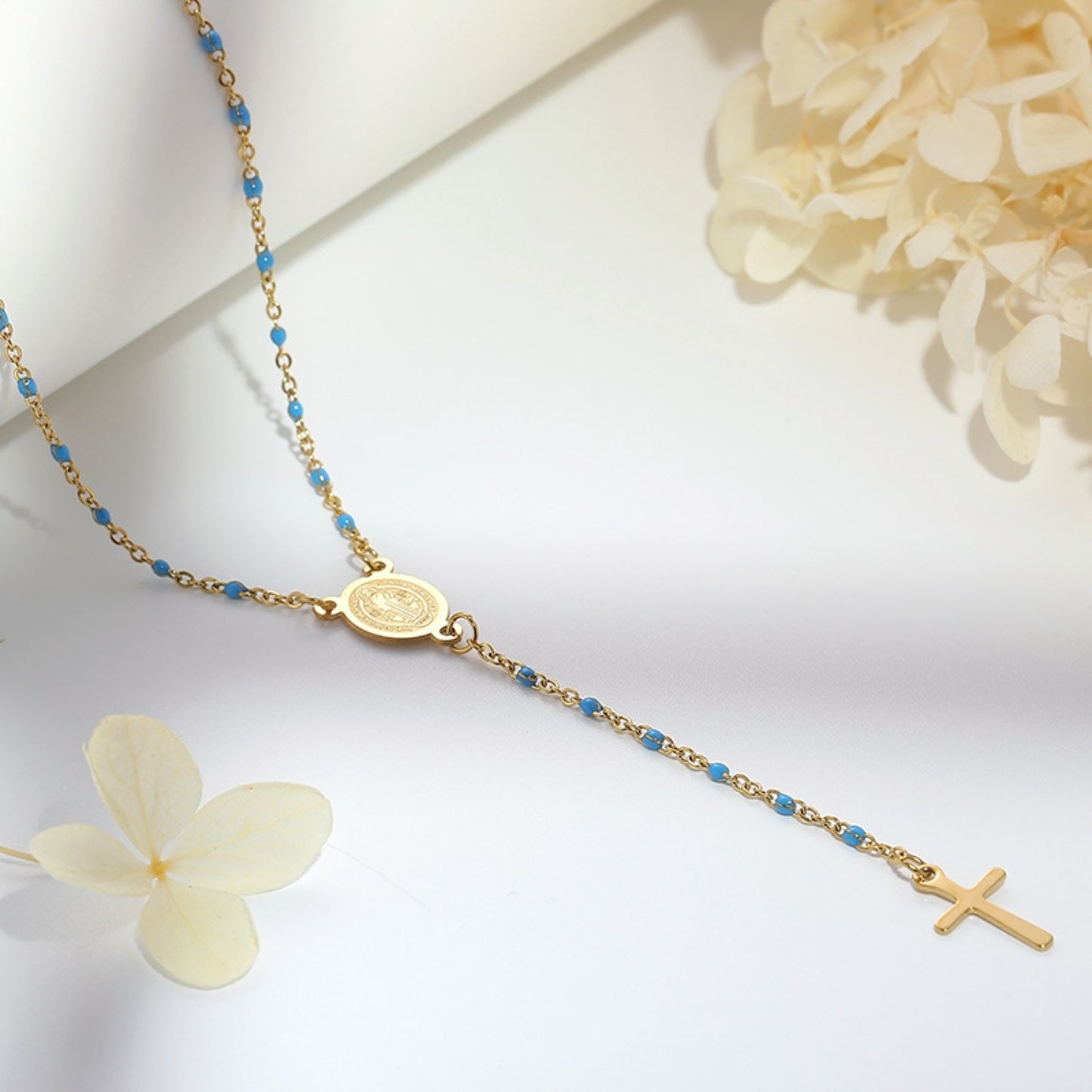 Stainless Steel Beaded Cross Necklace
