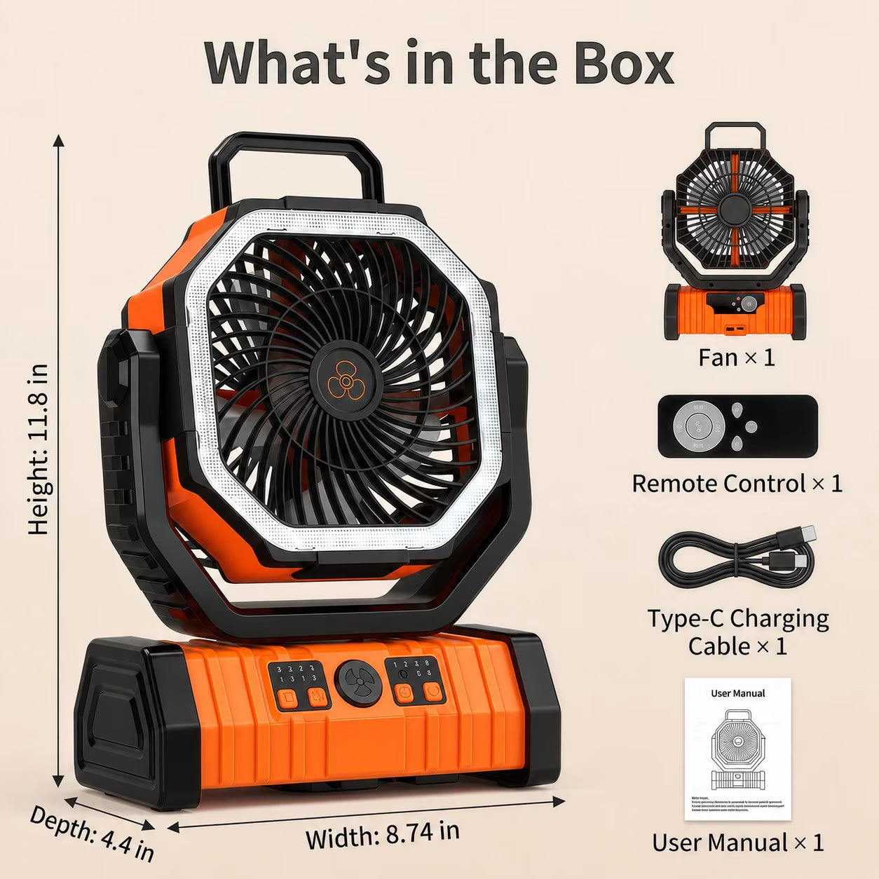 Portable Camping Fan with LED Light 20000Mah Rechargeable Battery Powered Fan with Remote and Timer for Tent, RV, Travel & Emergency Use