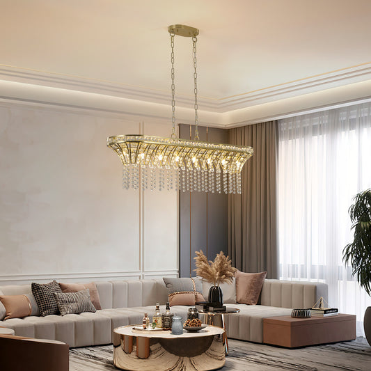 Modern crystal linear rectangle chandelier with gold finish