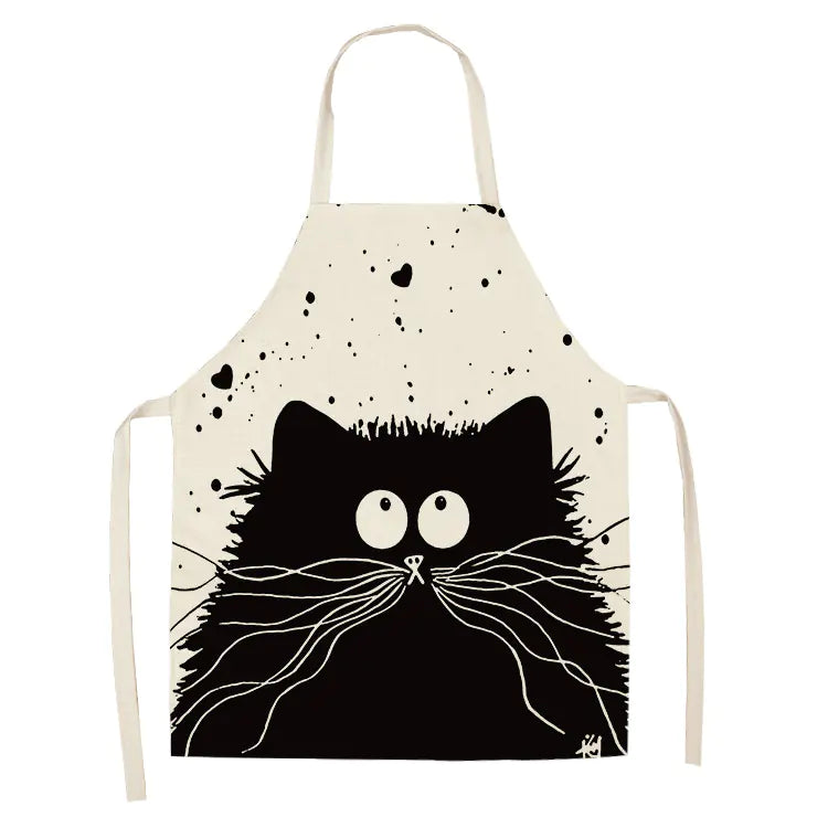 Creative Cotton Linen Cat Apron with Print Design