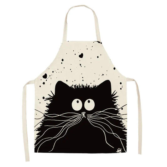 Creative Cotton Linen Cat Apron with Print Design