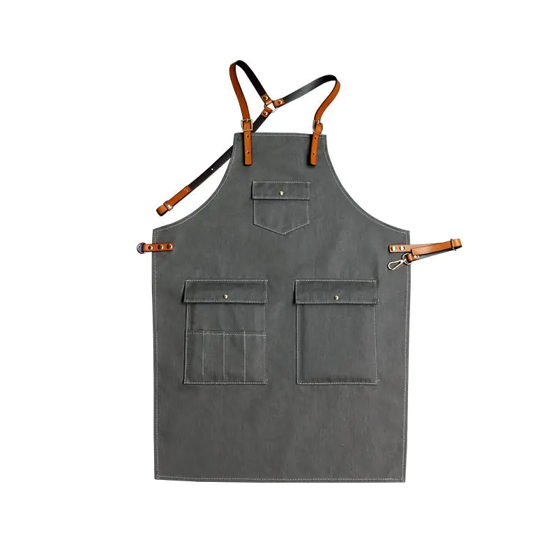 Cowhide Strap Denim Apron for Coffee Shop & Barber