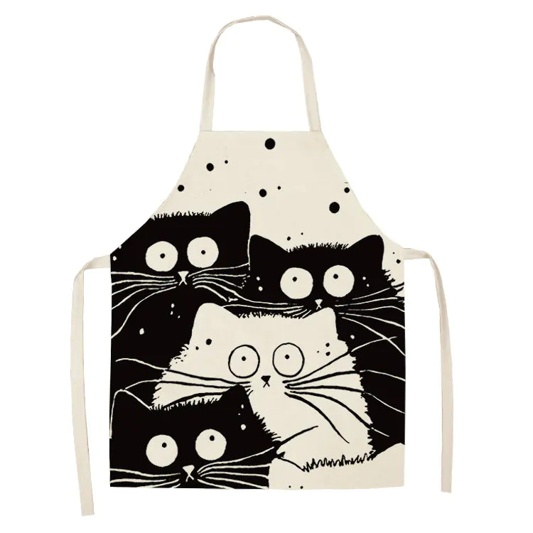 Creative Cotton Linen Cat Apron with Print Design
