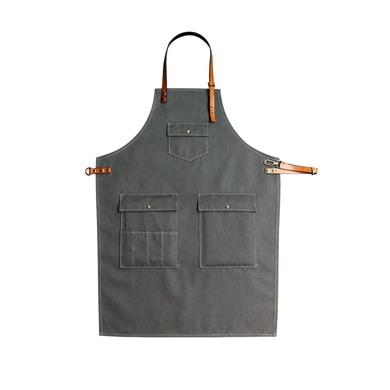Cowhide Strap Denim Apron for Coffee Shop & Barber