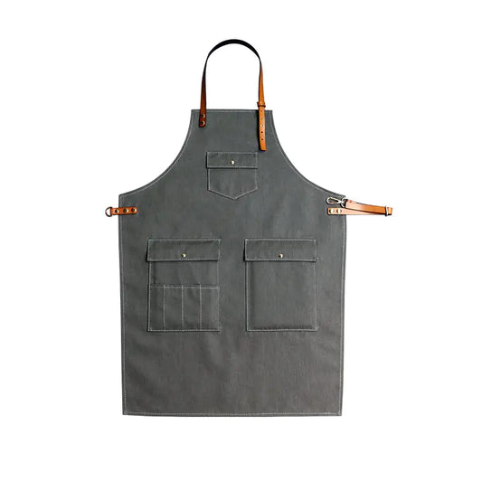 Cowhide Strap Denim Apron for Coffee Shop & Barber