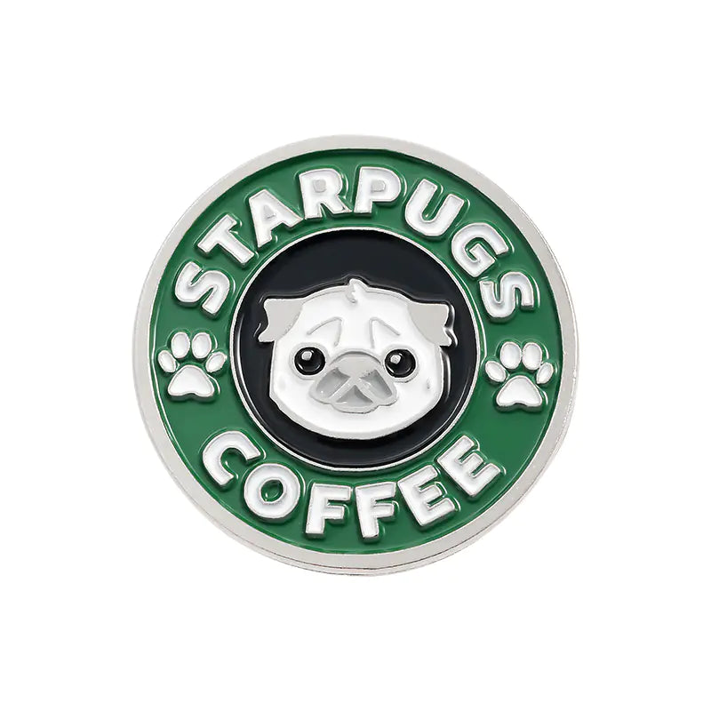 Cute Cat & Bulldog Coffee Shop Enamel Brooch Pin