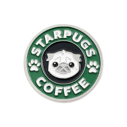 Cute Cat & Bulldog Coffee Shop Enamel Brooch Pin