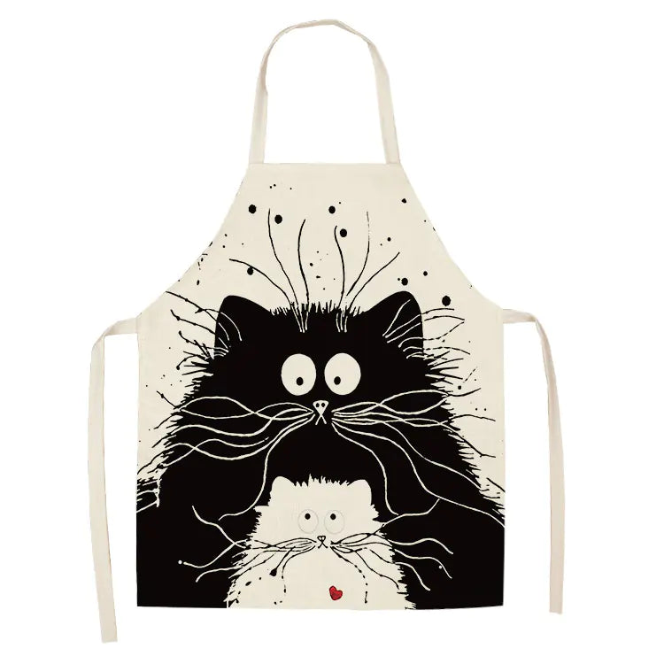 Creative Cotton Linen Cat Apron with Print Design