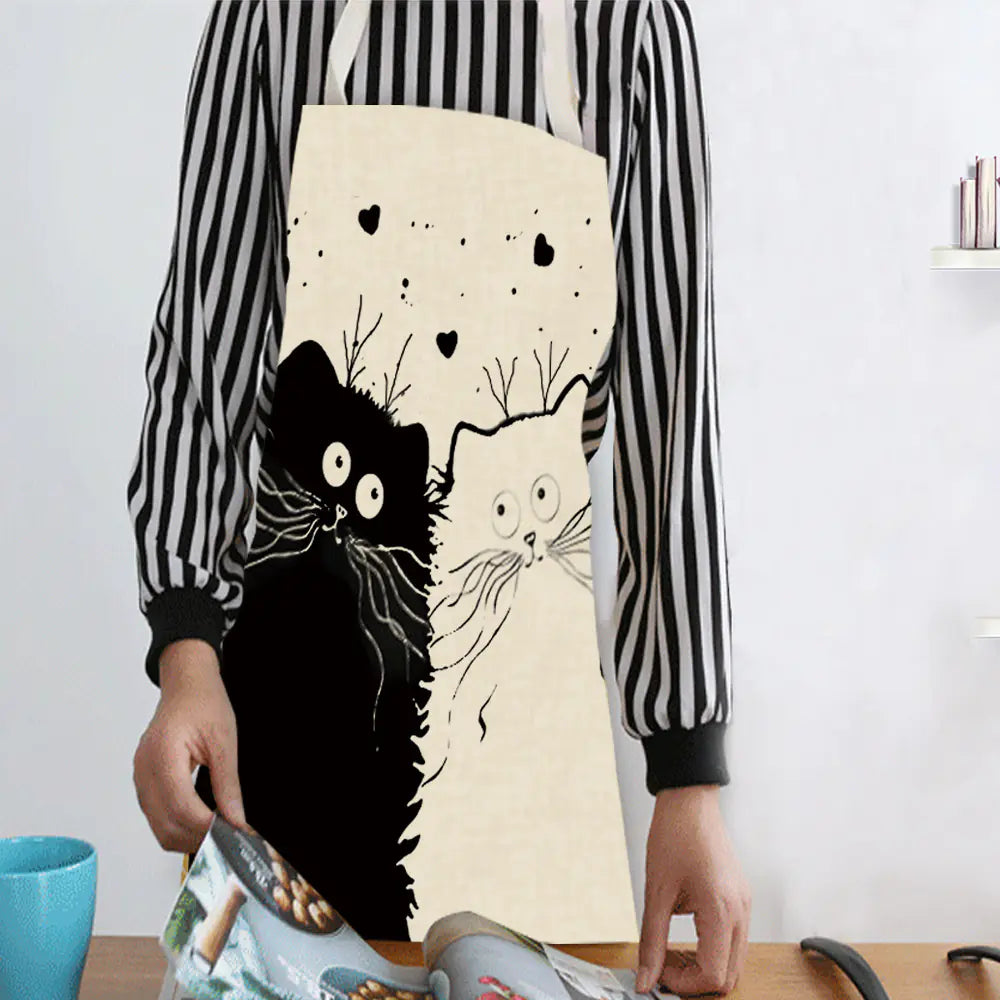 Creative Cotton Linen Cat Apron with Print Design