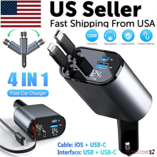 Retractable 4 in 1 car charger