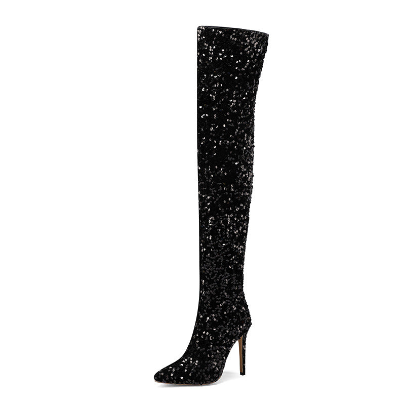 Sexy Sequin Side-zip Over-the-knee Boots