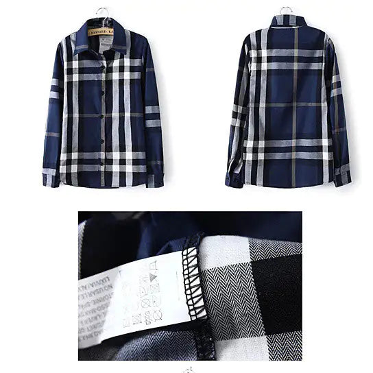 Boyfriend Shirt In Tan and Blue Plaids