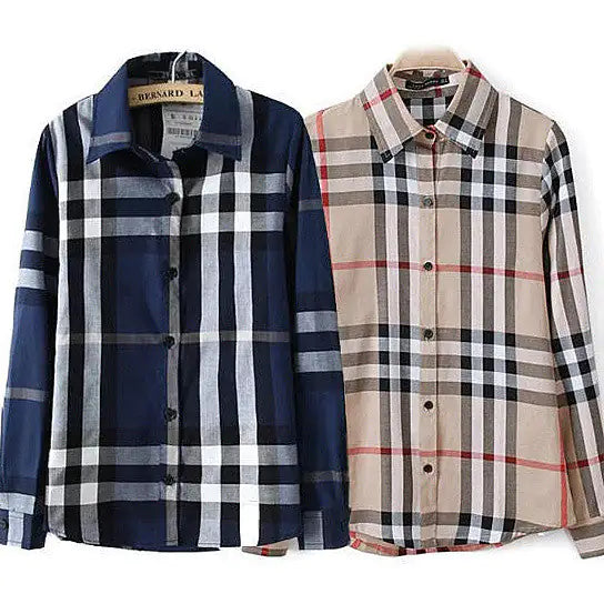 Boyfriend Shirt In Tan and Blue Plaids